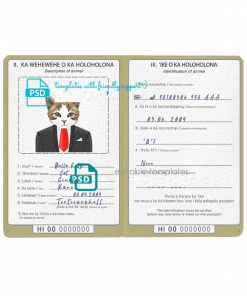 Hawaii cat (animal, pet) passport PSD template, completely editable