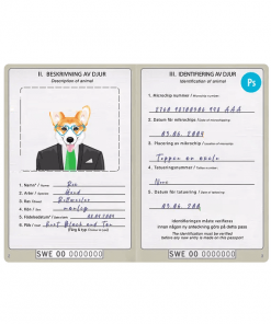 Sweden dog (animal, pet) passport PSD template, completely editable
