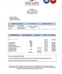 Canada Money Mentors (MM) bank statement Word and PDF template