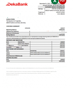 Germany Dekabank bank statement Excel and PDF template