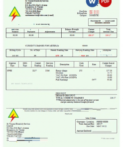 Saint Vincent and the Grenadines St. Vincent Electricity Services Limited utility bill Word and PDF template