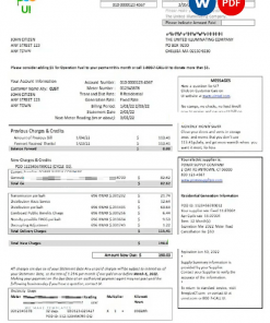 USA Massachusetts Chelsea UI The United Illuminating Company utility bill Word and PDF template