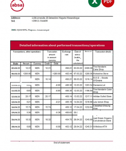 Mozambique ABSA bank statement Excel and PDF template