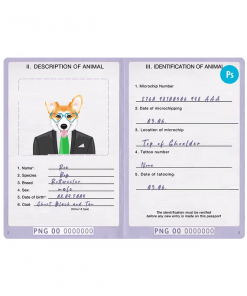 Papua New Guinea dog (animal, pet) passport PSD template, fully editable