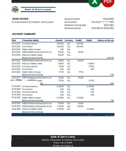 Sierra Leone Bank of Sierra Leone bank statement, Excel and PDF template Sierra Leone Bank of Sierra Leone bank statement, Excel and PDF template