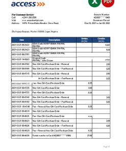 Nigeria Access bank statement Excel and PDF template