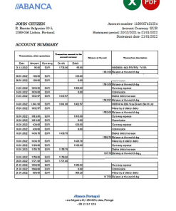Portugal Abanca bank statement Excel and PDF template