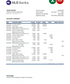 Montenegro NLB bank statement Excel and PDF templatev