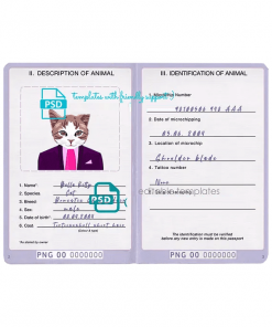 Papua New Guinea cat (animal, pet) passport PSD template, fully editable