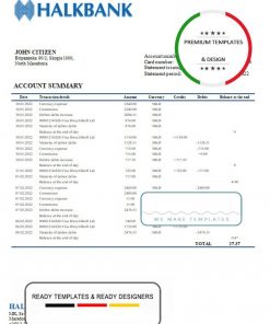 Macedonia Halkbank bank statement template in Word and PDF format