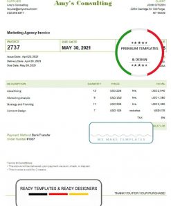 USA Amy’s Consulting invoice template in Word and PDF format, fully editable