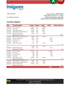 Dominica Migom bank statement Excel and PDF template
