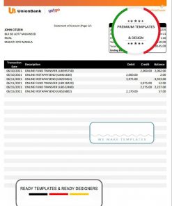 Philippines Unionbank bank statement template in Excel and PDF format