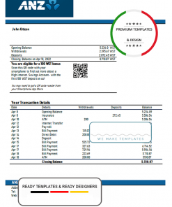 Samoa ANZ bank proof of address statement template in Word and PDF format