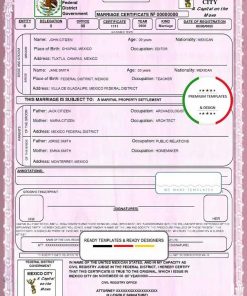 Mexico marriage certificate template in PSD format, fully editable