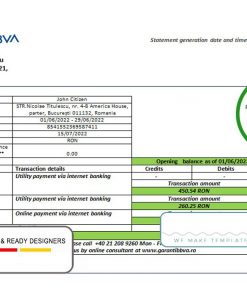 Romania Garanti BBVA bank proof of address statement template in Word and PDF format