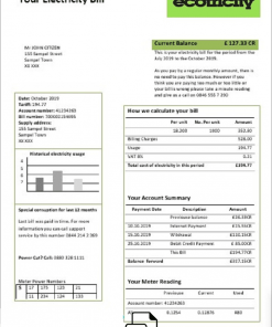 United Kingdom Ecotricity electricity utility bill template in Word and PDF format (.doc and .pdf)