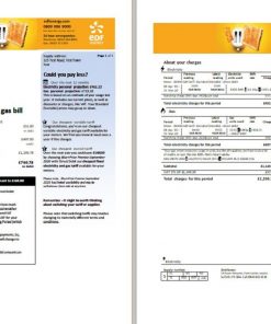 United Kingdom EDF utility bill template in Word and PDF format (3 pages)