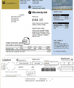 United Kingdom Electricity utility bill template in Word and PDF format