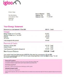 United Kingdom Igloo Energy utility bill template in Word and PDF format