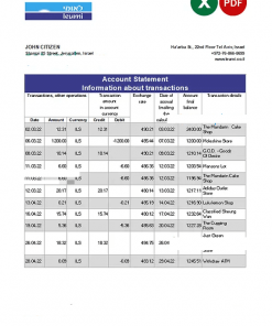Israel Leumi bank statement Excel and PDF template