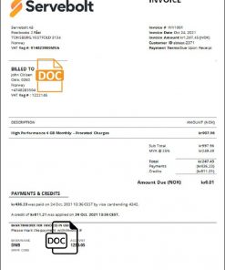 Norway Servebolt high performance hosting company invoice template in Word and PDF format, fully editable