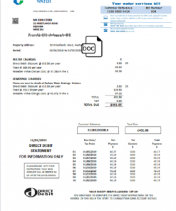 United Kingdom Northumbrian Water utility bill template in Word and PDF format, version 2