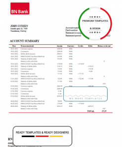 Norway BN Bank bank statement template, Word and PDF format (.doc and .pdf)