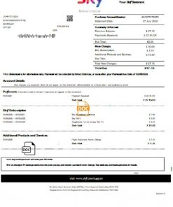 United Kingdom Sky utility bill statement template in Word and PDF format