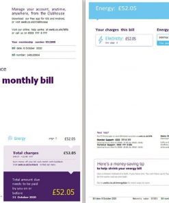 United Kingdom Utility Warehouse electricity utility bill template in Word and PDF format (6 pages)