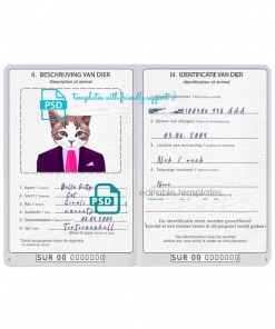 Suriname cat (animal, pet) passport PSD template, fully editable