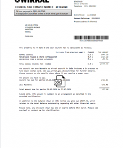 United Kingdom Wirral council tax bill template in Word and PDF format