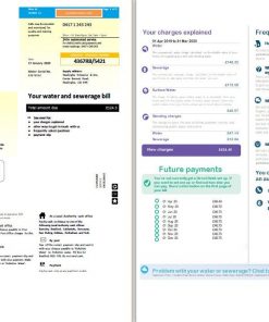 United Kingdom Yorkshire water utility bill template in Word and PDF format (2 pages)