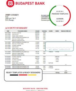 Hungary Budapest Bank – Szolnoki Fiók bank statement template in Word and PDF format
