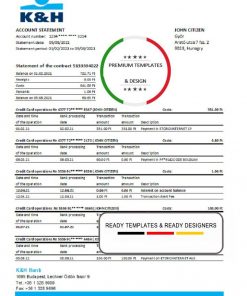 Hungary K&H Bank statement easy to fill template in Excel and PDF format