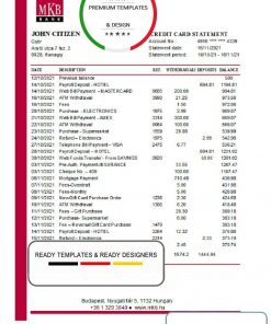 Hungary MKB Bank statement easy to fill template in .xls and .pdf file format