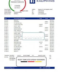 Iceland Kaupthing Bank statement easy to fill template in Excel and PDF format