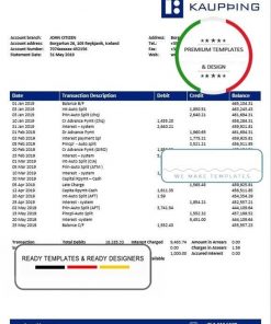 Iceland Kaupthing bank statement template in Word and PDF format
