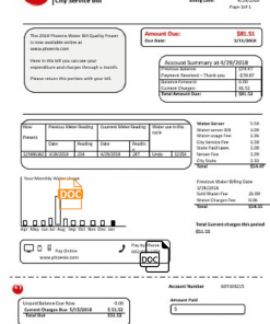 USA Arizona City of Phoenix utility bill template in Word and PDF format