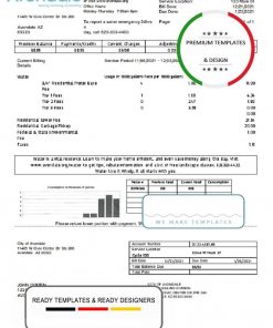 USA Arizona The City of Avondale Water utility bill template in Word and PDF format