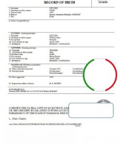 Australia Tasmania birth certificate template in Word format