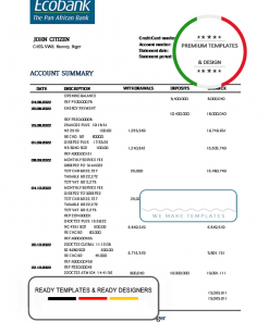 Niger Ecobank bank statement template, Word and PDF format (.doc and .pdf)