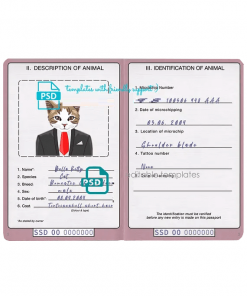 South Sudan cat (animal, pet) passport PSD template, fully editable
