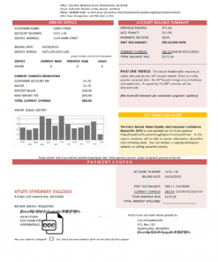 USA City of Utility Statement water utility bill template in Word and PDF format