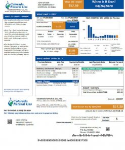 USA Colorado Natural Gas utility bill template in Word and PDF format