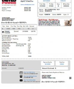 USA Colorado United Power utility bill template in Word and PDF format