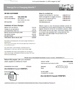 USA Delaware & Maryland Delmarva Power electric and gas utility bill template in Word and PDF format