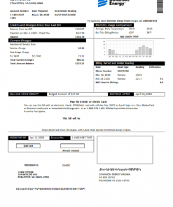 USA Dominion Energy utility bill template in Word and PDF format