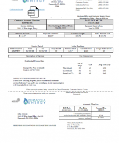 USA Florida Pensacola Energy utility bill template in Word and PDF format