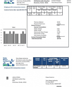 USA Florida Toho Water Authority utility bill template in Word and PDF format